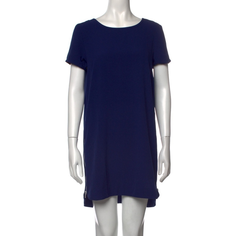 Christian Siriano Scoop Neck Zipper Mini Shift Dress in Navy Size Small
